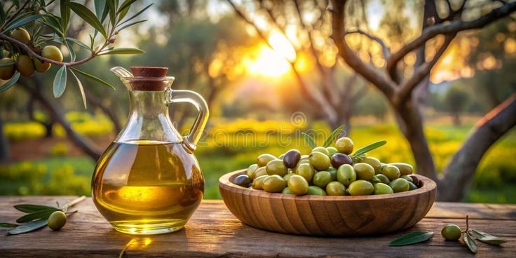 Golden Hour Olive Harvest A Glass Carafe Of Oil A Wooden Bowl Of Olives And A Branch Of Olives In The Sun Stock Illustration Illustration Of Harvesting Culinary 337473089